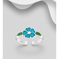 Bague d'orteil fleur réglable en argent 925, décorée d'émail coloré