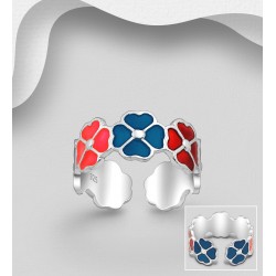 Bague d'orteil trèfle réglable en argent 925, décorée d'émail coloré 1