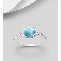 Bague en argent 925, décorée de diamants simulés CZ et de Larimar 