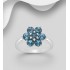 Bague fleur argent 925, ornée de topaze blue London