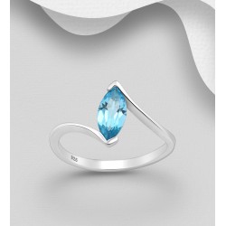 Bague solitaire argent 925, ornée de topaze bleu suisse