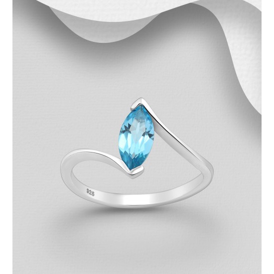 Bague solitaire argent 925, ornée de topaze bleu suisse