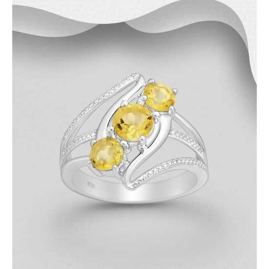 Bague en argent 925, ornée de Citrine