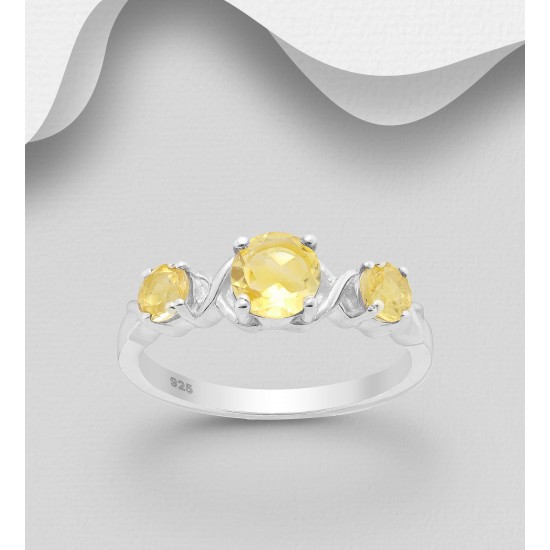 Bague en argent 925, ornée de citrine