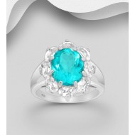 Bague argent 925, décorée de topaze Paraiba et de topaze blanche 