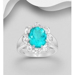 Bague argent 925, décorée de topaze Paraiba et de topaze blanche 