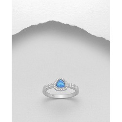 Bague en argent 925 décorée de CZ et d'opale bleu créée en laboratoire