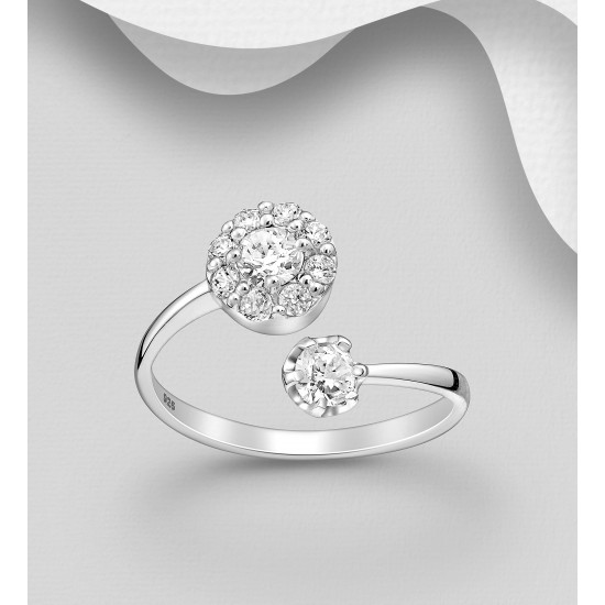 Bague ajustable argent 925, ornée de diamants simulés CZ Blanc