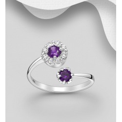 Bague ajustable argent 925, ornée de divers diamants simulés CZ colorés