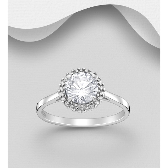 Bague  argent 925 Rhodié ornée de  diamants simulés CZ Blanc