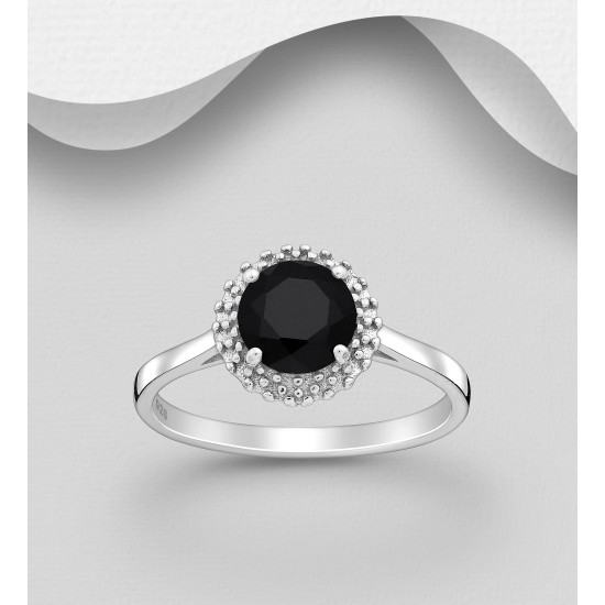 Bague  argent 925 Rhodié ornée de  diamants simulés CZ Noir