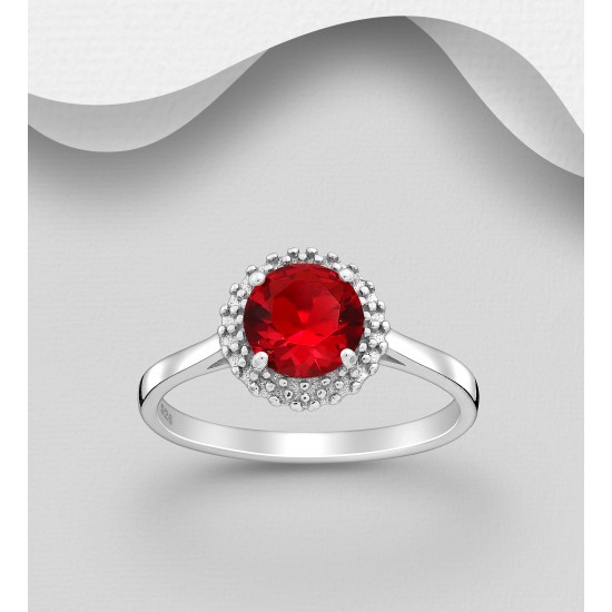 Bague  argent 925 Rhodié ornée de  diamants simulés CZ Rouge