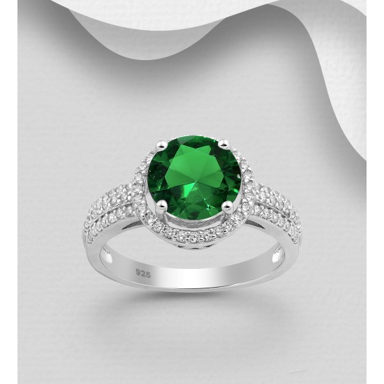 Bague halo  en argent  925 ornée de diamants simulés CZ Vert