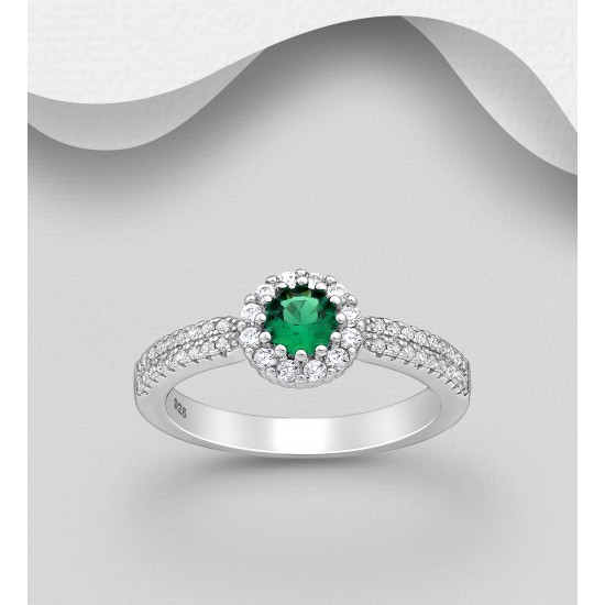 Bague en argent 925, ornée de diamants simulés CZ Vert