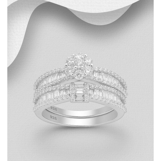  Ensemble de 2 bagues en argent 925, décorées de diamants simulés CZ