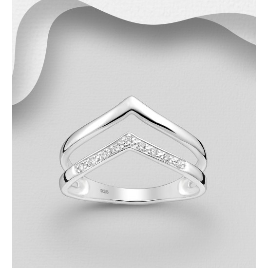 Bague chevron en argent 925, ornée de diamants simulés CZ