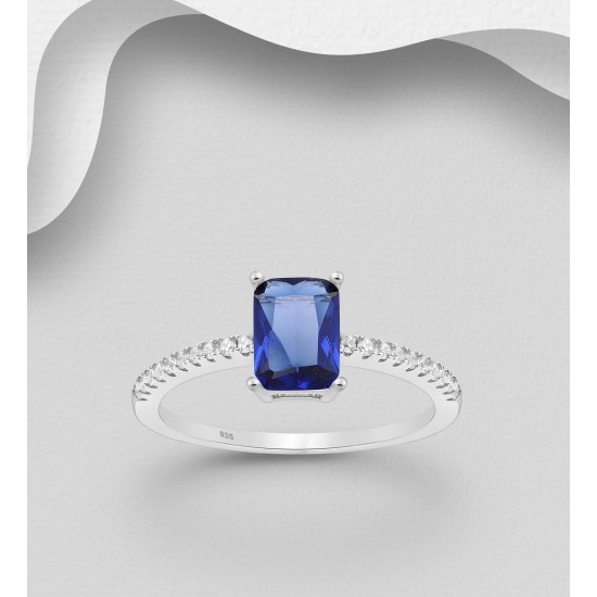 Bague argent 925, et diamants synthétique  et CZ Bleu