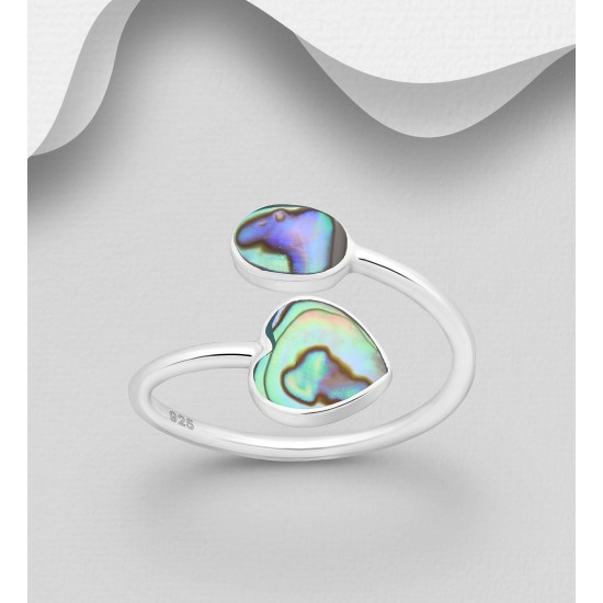 Bague réglable cœur abalone et argent 925