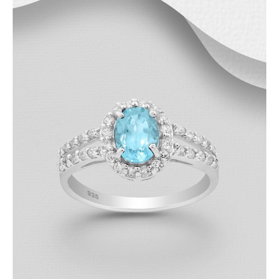 Bague argent 925, avec CZ et Topaze bleu ciel