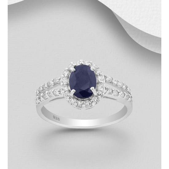 Bague argent 925, avec CZ et saphir bleu