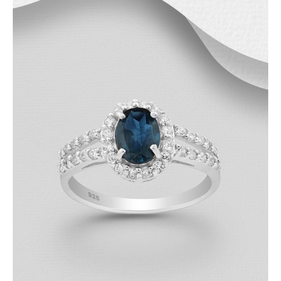 Bague argent 925, avec CZ et Topaze blue London