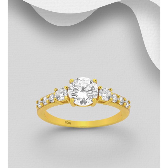 Bague argent 925 ornée de diamants simulés CZ, plaquée d'or jaune 1 micron 18 carats