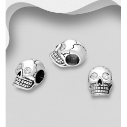 Beads tête de mort argent 925 ornée de CZ