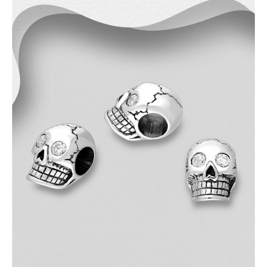 Beads tête de mort argent 925 ornée de CZ