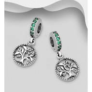 Beads arbre de vie argent 925, orné de diamants simulés CZ Vert