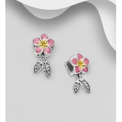 Beads fleur et feuille argent 925 décorée d'émail coloré et de CZ