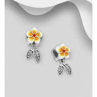 Beads fleur et feuille argent 925 décorée d'émail coloré et de CZ 2