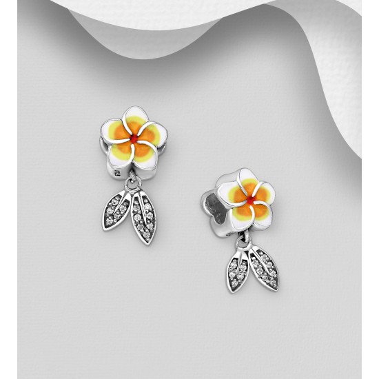 Beads fleur et feuille argent 925 décorée d'émail coloré et de CZ 2