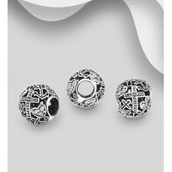 Beads Ancre oxydée, croix et cœur  argent  925, ornée de diamants simulés CZ 