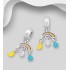 Beads lune, arc-en-ciel et étoile en argent 925, décorée d'émail coloré et de diamants simulés CZ
