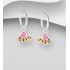 Boucle créoles en argent 925 avec breloque en forme d'abeille, décorées d'émail coloré 
