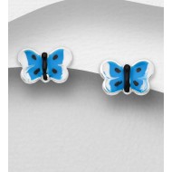 Boucles d'Oreilles papillon  Argent 925, Ornées d'émail coloré