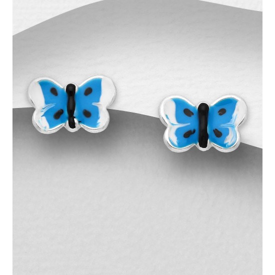 Boucles d'oreilles papillon en argent 925, émail C1