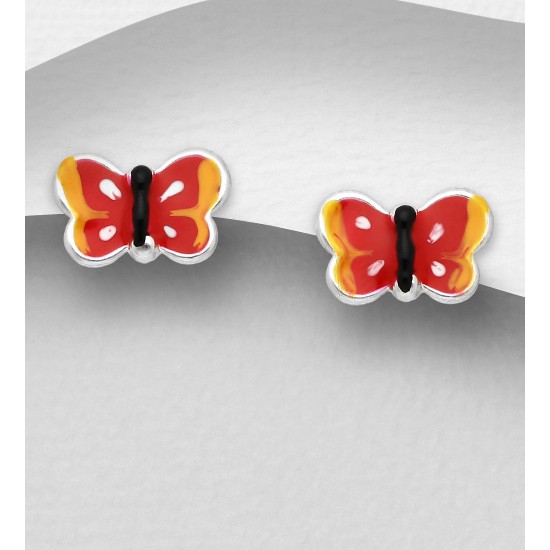 Boucles d'oreilles papillon en argent 925, émail C2