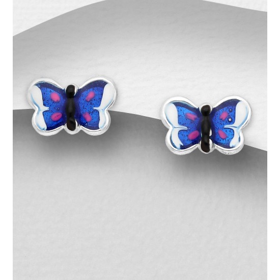 Boucles d'oreilles papillon en argent 925, émail C3