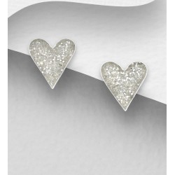 Boucles d'oreilles en forme de cœur argent 925, décorées d'émail Gris