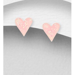Boucles d'oreilles en forme de cœur argent 925, décorées d'émail Rose claire