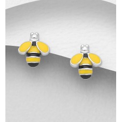  Boucles d'oreilles abeilles en argent 925, décorées d'émail 