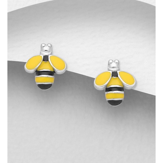  Boucles d'oreilles abeilles en argent 925, décorées d'émail 