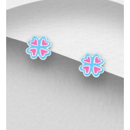 Boucles d'oreilles en argent 925 avec trèfle, décorées d'émail coloré