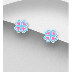 Boucles d'oreilles en argent 925 avec trèfle, décorées d'émail coloré