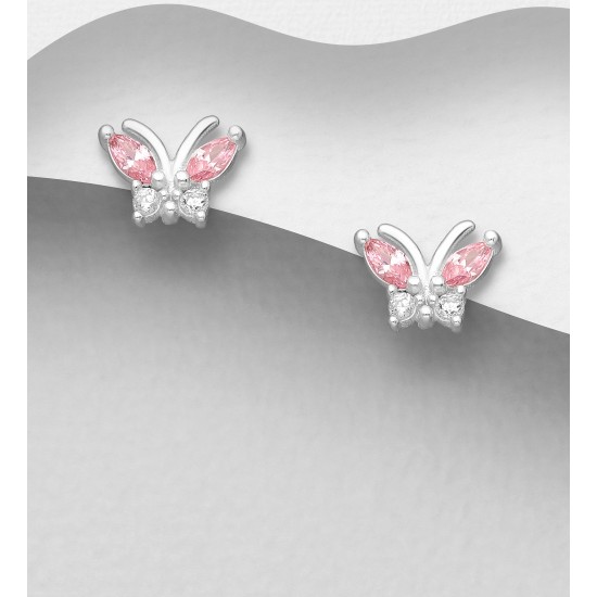 Boucles d'oreilles papillon argent 925, décorées avec diamants simulés CZ Rose