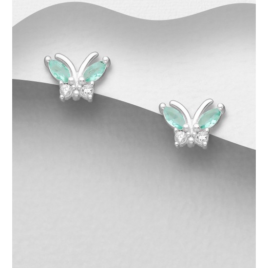 Boucles d'oreilles papillon argent 925, décorées avec diamants simulés CZ Vert