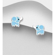 Boucles d'oreilles push-back éléphant argent 925, décorées d'émail coloré