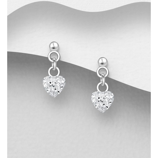 Boucles d'Oreilles Push-Back Cœur Argent 925 Ornées de Cristal Blanc