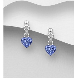 Boucles d'Oreilles Cœur Argent 925 Ornées de Cristaux coloré